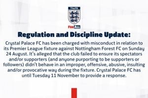 英足总官方:水晶宫因球迷行为不当遭指控,需在11月11日前回应